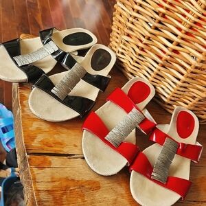 2-  Vtg Ros Hommerson leather sandals slides red black sz‎ 10